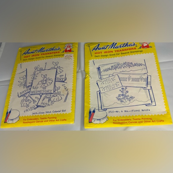 Aunt Martha’s 3 Vintage Cross Stitch Hot Iron Transfer Patterns - Picture 1 of 4